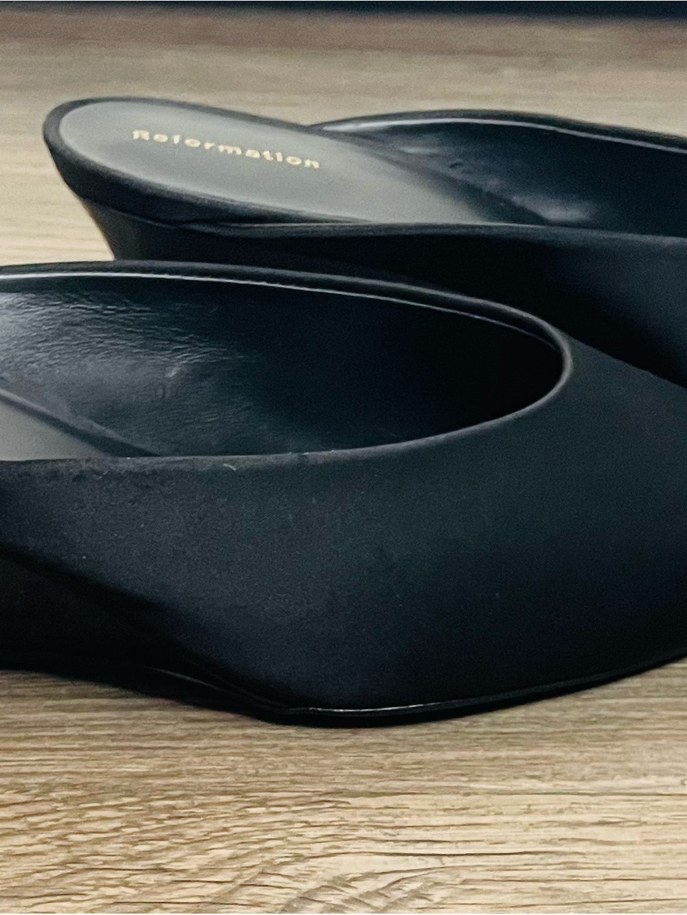 Reformation Black Satin Mules